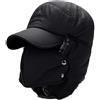 TopHomer Cappello bomber invernale con paraorecchie e maschera rimovibile antivento caldo cotone termico cappello per cacciatore cacciatore, Nero , Taglia unica