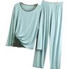 YONGHONGKEJI Pigiama Donna Lungo Pigiama da Donna in Modal, Elasticizzato, A Maniche Lunghe, Pigiama da Notte, Pigiama da Notte, Due Pezzi, Comodi Pigiami e Set da Salotto Blu L