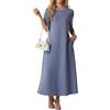 GRECERELLE Abito estivo da donna, scollo rotondo, maxi abito con tasche, maniche corte, casual, linea ad A, abito lungo e largo
