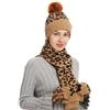 GOREUK 3 Pezzi/Set Cappello Donna Invernali Beanie in Maglia Fodera in Pile Moda Leopardato Cappello Sciarpa e Guanti Touch Screen Sport All'aperto Regalo di Natale (Cachi)