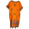 Kiran Fashion Kaftano lungo da donna, 100% cotone, estivo, stampa etnica, copertura da spiaggia, taglia unica, Arancione