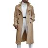 Generic Trench lungo da uomo con risvolto a tacca doppio petto Trench Casual in misto cotone Peacoat (Kaki,3XL)