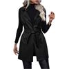 Generisch Gilet lungo da donna in ecopelle senza maniche anteriore aperto giacca in pelle PU con cintura senza maniche gilet in pelle sintetica risvolto cappotto da motociclista casual, Nero , XL