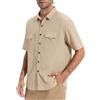 AMZSPORT Camicia da Uomo Funzionale A Maniche Traspirante con Bottoni Escursionismo Outdoor Protezione UV per Esterni, Sport, Tempo Libero, Pesca,Khaki L