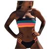 Generico Costume Donna Mare Costumi da Bagno 2 Pezzi Celeste Strisce Una Spalla Push Up Due Pezzi Brasiliana Bikini Swimwear Estivo Bikini Donna Copricostume Donna Mare Nero Lungo