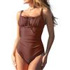 CUPSHE - Costume da bagno intero da donna, con scollo quadrato, taglio a spalla scoperta, coulisse con laccetto auto-regolabile, gancio posteriore, Marrone caffè., M