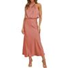 WWricotta Vestito Lungo Estivo da Donna in Raso Formale, Senza Maniche, con Scollo a Lupetto, Spacco Laterale, svolazzante, Maxi Canotta/A
