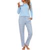 Jahetuul Pigiama Donna Cotone Lungo Set di Pigiami da Donna Invernale Caldo | Maglietta Scollo a V e Pantaloni Lunghi a Quadri con Tasca Casual per la Casa