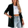 Lazutom Blazer Giacca da donna in velluto a maniche lunghe, tinta unita, aperta sul davanti, stile cardigan, per ufficio