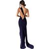 JUMISEE Abito lungo da donna, sexy, monospalla con schiena scoperta, elegante, increspato, senza maniche, abito da sera, abito da cocktail, Blu scuro, S