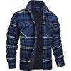ZDJSWJ Uomo risvolto Sherpa fodera camicia giacca Plaid pulsante Outdoor camicia giacca Flannel Fleece cappotto antivento inverno, Blu profondo, XL