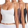 Generico 3 Pezzi Canotta con Reggiseno Donna Incorporato Cotone Tank Top Canottiera Casual Canotta di Base Scollo a V Cami Camisole Spalline Regolabili Tank Shirt Senza Maniche Camicia Imbottita Canottiera