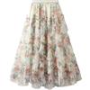 Generic Gonna lunga in tulle da donna bianca: gonna estiva da donna midi boho gonna a pieghe floreale ragazza elegante morbida lunga gonna tradizionale gonna maxi vintage tutù per matrimonio gonna in tulle