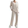 Generico 2 Pezzi Set di Pigiama Donna Maniche Lunghe con Scollo a V Abbigliamento Casual Completa Tuta da Casa a Gamba Larga Pigiami Elegante a Rigato Tute da Ginnastica,da Jogging con Tasche