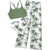 Shekini Costume da bagno da ragazza, 3 pezzi, stampato, set bikini a vita alta con pantaloni copricostume, verde oliva, 12 anni