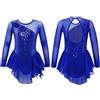 ZPFDSG Body Ginnastica Artistica Bambina Girls Figure Ice Skating Dress Sparkly Sequin Gymnastics Dance Ballet Tutu Leotard Kids Long Sleeve Mesh Splice Costume(Blue,14)