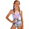 Vuncio Costume da Bagno Intero Bambina Modellante Elegante Carino Stampa Costume Sportivo Ragazza Mare Spiaggia Piscina Volant Leggera Bikini Tankini 7-16 Anni (Viola, 11-12 Anni)