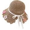 Liumarvexia Cappello estivo da donna in paglia con apertura posteriore, cappello da pescatore in paglia con fiore rosa per donne, cappello da pescatore pieghevole traspirante a tesa larga cappello da