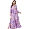 OWEIEYEU Abito da donna con stampa musulmana Eid Ramadan Abiti lunghi Abaya Turchia Kimono Robe Caftano marocchino, Abito viola., L