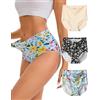 INNERSY Mutande Invisibili Donna Senza Cuciture Slip Vita Alta Microfibra Culotte Morbide Pacco da 3 (M, 1 Beige, 2 Motivo Floreale)