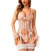 RSLOVE Babydoll - Lingerie da donna con giarrettiere, set di biancheria intima sexy, 4 pezzi, con porta giarrettiere, vestito in pizzo, abbigliamento da notte
