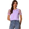 Allegra K Donna Camicetta con Colletto Peter Pan a Pois Maniche a Rete | Colletto Peter Pan Donna Colore Contrasto Pois Manica Trasparente Polsino con Bottone Retro con Apertura Viola M