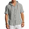PADOLA Camicia Uomo Lino con Cappuccio Manica Corta Bottoni Camicia Estiva Leggera Traspirante(L,Grigio)
