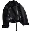 Hinewsa Donne Spessa Caldo Camoscio agnello Giacca Breve Moto Marrone Cappotti Faux Shearling Pelle di pecora Giacche Outwear, Nero , M