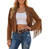 Leaomuny Gilet Donna Cowboy Frange Costume Cowgirl Adult Jacket Western Con Nappe Sleeveless Rosa Corto Cardigan Hippie Stile Country Senza Maniche Waistcoat Festival Costumes Finta Pelle Fancy Dress