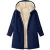 amropi Giacca in Pile da Donna Medio-Lunga Foderata Pelliccia Felpa con Cappuccio Invernale Caldo Cappotto Marina,3XL