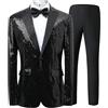 Generic Smoking da Uomo Slim Fit con Paillettes, 2 Pezzi, Completo con Giacca e Pantaloni in Paillettes Nere, Un Bottone Lucido, per Matrimonio, Ballo di fine Anno, Nero, Taglia M