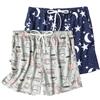MIA LUCCE Pantaloni da donna in cotone, pigiama corto con tasche e coulisse S-XXL, XL
