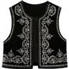 KBOPLEMQ Gilet vintage da donna senza maniche con paillettes cardigan floreale ricamato gilet retrò stile etnico gilet cappotto corto cardigan Elgante glitter giacca brillante gilet in velluto per le