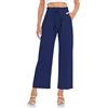 Famulily Pantaloni in lino, da donna, estivi, a gamba larga, a vita alta, per il tempo libero, con tasche, #1: blu, S