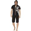 QIYUANT Pigiama Intero Corta Uomo Zip Intera Pezzo Unico Jumpsuit Manica Corta con Cappuccio Estivo Monopezzo Onesie Casual Tuta da Casa Sportiva