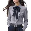 Generic Camicette in raso da donna eleganti con scollo a V e colletto a maniche lunghe top leggere da lavoro casual con bottoni