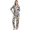 RuanMM Set pigiama da donna in raso setoso, a maniche lunghe, top e pantaloni da notte con bottoni, Multicolor-mucca Bianco, L