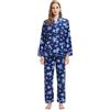 GLOBAL Pigiama Donna Flanella Cotone Maniche Lunghe Due Pezzi Camicie da Notte Pjs Confortevole Sleepwear Caldo Morbido Fiori Blu XL