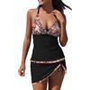Generico Costume da Bagno Donna con Scollo a V in Due Pezzi Tuta da Bagno Tipo Gonna Tankini Beachwear Costume da Bagno Contenitivo Pancia Sportivo Curvy Diviso Swimsuit per Mare Spiaggia Piscina Vacanza