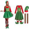 HEONSATI Vestito Di Natale Donna Abito Elfo Natalizi Per Adult Costumi Natalizio Di Elfi Con Cintura Cappello Calze Scarpe Costume Natalizia Aiutante Di Babbo Per Natale, Cerimonie, Feste, Carnevale