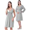 SUNNYBUY Camicia da notte premaman e allattamento con vestaglia, 2 pezzi | Biancheria da notte 3 in 1, per la nascita e il letto settimanale, adatta all'allattamento, vestaglia con tasche
