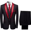 Sliktaa Abito da Uomo 3 Pezzi Slim Fit Abiti da Pranzo Nero Rosso Blu Formale Giacca da Smoking da Uomo Giacca Gilet Pantaloni