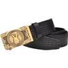 WRJAHCG Cintura Uomo Cricchetto, Cinture da Cowboy Occidentale, Cintura in Pelle con Motivo Coccodrillo con Fibbia Decorativa Metallo Dorato motivo Animale Coniglio 3D,Nero,125CM/49.2''