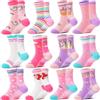 Welwoos Calzini antiscivolo bambino in cotone, calze antiscivolo bambine ragazze da 1-8 Anni, Modello divertente 12 Paia Regalo di Natale (Unicorni rosa e viola, 5-8 anni)