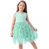 Miipat Bambina Vestito Tulle Senza Maniche Bambino Ragazza Principessa Abiti Compleanno della Festa Ricamo di Fiori Abiti Bambine Verde Menta 120 4-5 Anni