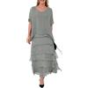 Alam Exclusive Abito longuette da donna italiano Lagenlook, a maniche corte, in seta, con volant sfrangiato, taglia unica