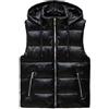CIPPRO Gilet Da Uomo Gilet Imbottito Trapuntato Da Uomo Con Cappuccio Staccabile Caldo Invernale Senza Maniche Alla Moda Coppia Lucido Con Cappuccio Piumino Autunno Esterno Antivento Cappotto Nero M