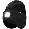 ATNKE LED Illuminato Berretto Cappello con Paraorecchie,USB Ricaricabile 4 LED Corsa Cappello Lampada Invernale Calda Pile Foderato Lavorato Beanie Regali per Uomo e Donna/Black