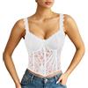 LEACOOLKEY Corsetto da Donna in Pizzo Bustier Sexy Trasparente a Fiori Top Corto Elegante in Rete con Lacci Corpetto Top Modellante per Uscite, Appuntamenti, Feste e Festival Musicali, Bianco