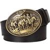 WRJAHCG Cintura Da Uomo,Cintura Western Da Uomo in Pelle Con Incisione Floreale Con Fibbia Di Cavallo Marrone